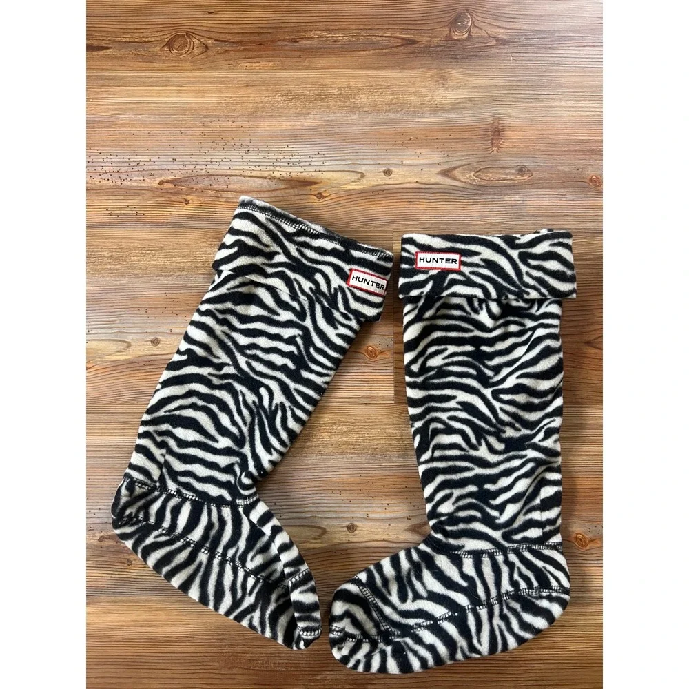 Hunter Zebra Print Fleece Welly Boot Liners Black White Womens Size M 5-7